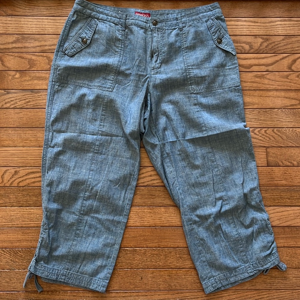 Merona Blue Capris with Buttoned Pocket Details